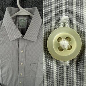Brooks Brothers Non-Iron Striped 15 33 Cotton Classic Gray Men Shirt Button Up